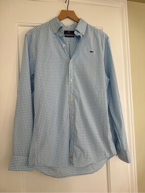 Vineyard Vines Light Blue and White Gingham Button-Down Shirt